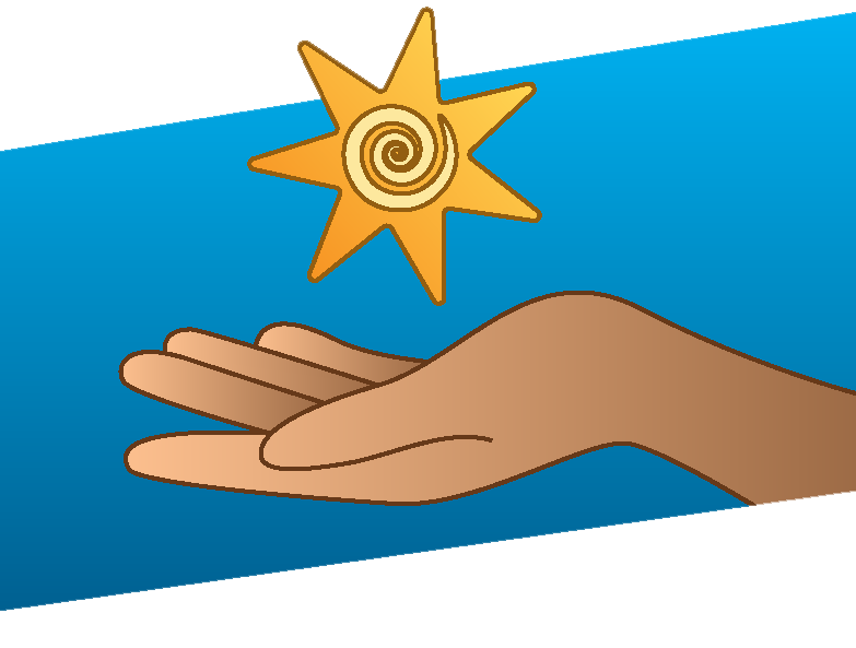 Illustration of a hand and a sun floating above it. 